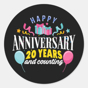 20e bruiloft Jubileum T-shirt voor koppels 20 Ye Ronde Sticker