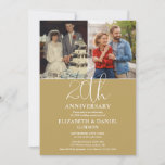 20e bruiloft Jubileum toen en nu 2 foto Kaart<br><div class="desc">Een elegante uitnodiging voor het 20-jarig huwelijk,  met 2 speciale foto's en stijlvolle typografie op een gouden achtergrond. Ontworpen door Thisnotme©</div>