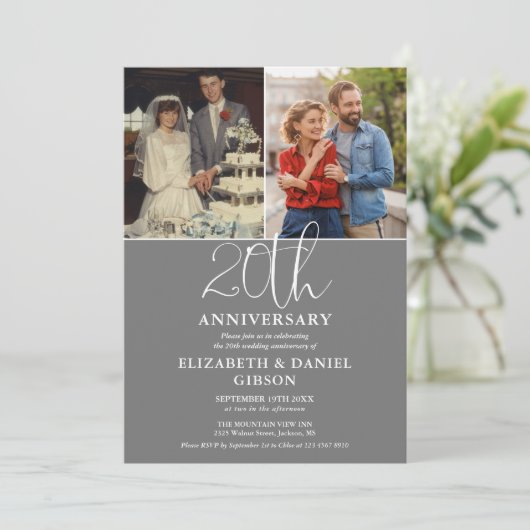 20e bruiloft Jubileum toen en nu 2 foto Kaart (Staand voorkant)