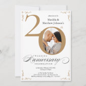 20e bruiloft Jubileum White Gold Calligraphy Kaart (Voorkant)