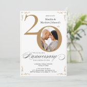 20e bruiloft Jubileum White Gold Calligraphy Kaart (Staand voorkant)
