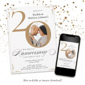 20e bruiloft Jubileum White Gold Calligraphy Kaart