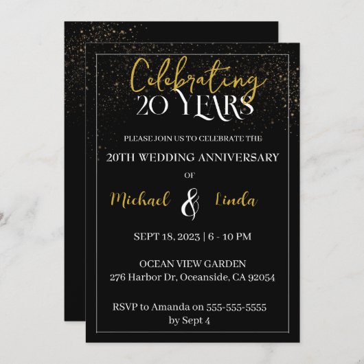 20e bruiloft Jubileum Zwart Goud Modern Kaart (Voorkant / Achterkant)