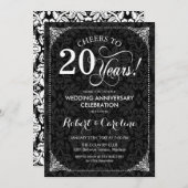 20e bruiloft Jubileum - Zwart Wit Damask Kaart (Voorkant / Achterkant)