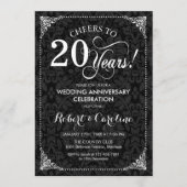 20e bruiloft Jubileum - Zwart Wit Damask Kaart (Voorkant)