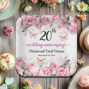 20e Chinees Jubileum Blush Rozen Papieren Bordje