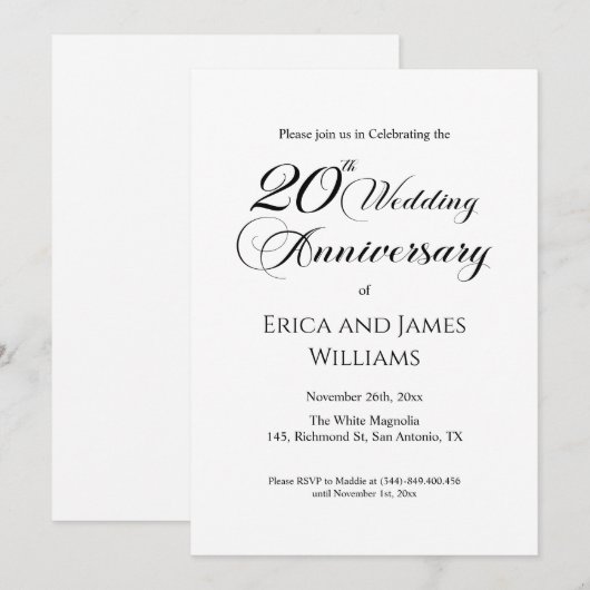20e Chinees Jubileum Elegant Script Kaart (Voorkant / Achterkant)
