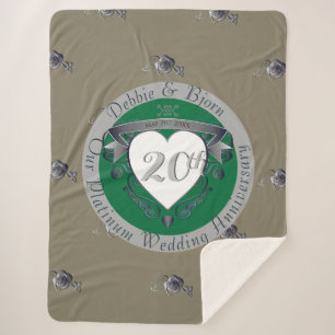 20e Emerald Green & Gray Heart Emblem Sherpa Deken
