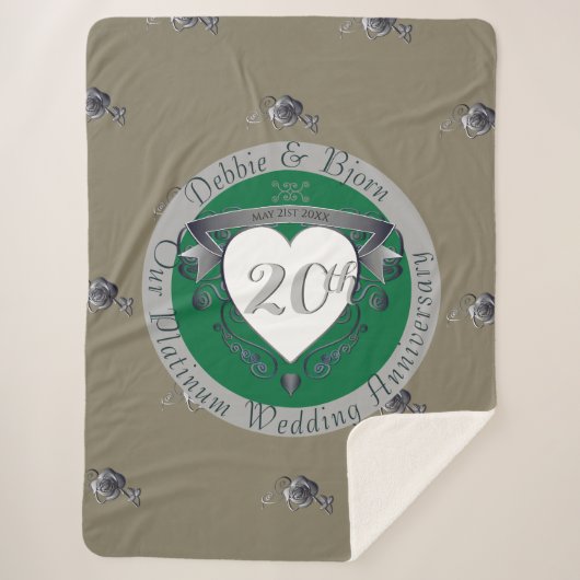 20e Emerald Green & Gray Heart Emblem Sherpa Deken (Voorkant)