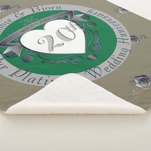 20e Emerald Green & Gray Heart Emblem Sherpa Deken (3/4)