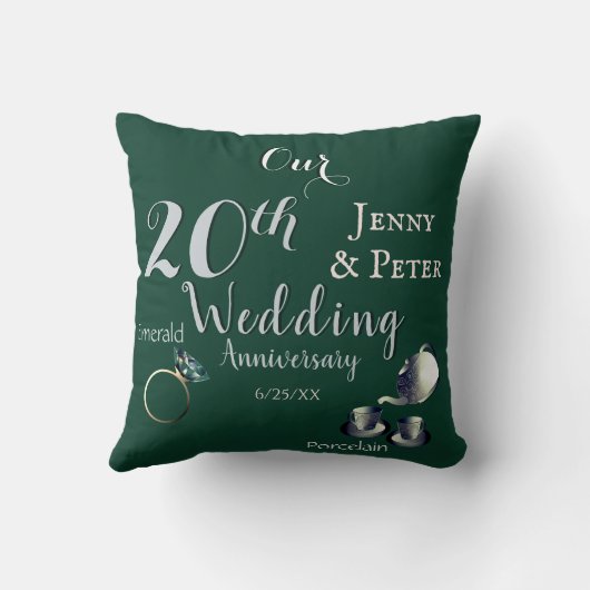 20e Emerald Porselein bruiloft Jubileum Kussen (Achterkant)