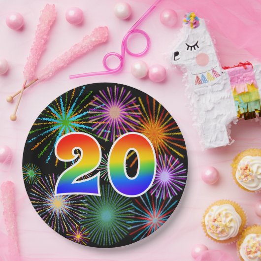 20e Evenement - Leuk, Kleurrijk, Vet, Regenboog 20 Papieren Bordje (Feest)