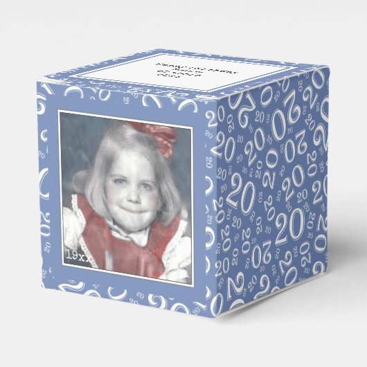 20e foto Keepsake - blauw/wit nummerpatroon Bedankdoosjes (Voorkant Zijde)