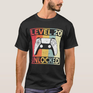 20e gamerniveau 20e verjaardag ontgrendelde grappi t-shirt