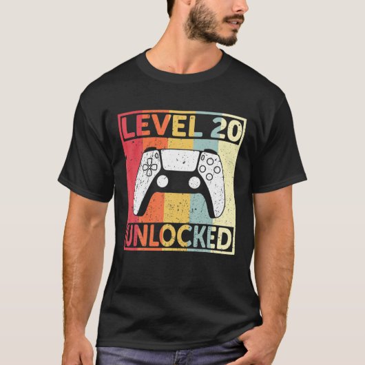 20e gamerniveau 20e verjaardag ontgrendelde grappi t-shirt (Voorkant)