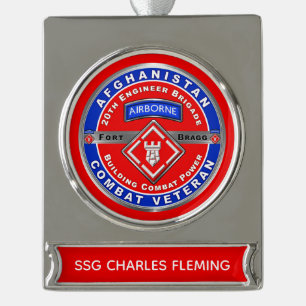 20e Geniebataljon Veteraan uit Afghanistan Verzilverd Banner Ornament