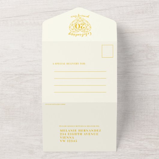 20e Gouden Diamanten huwelijksjubileum antwoordkaa All In One Uitnodiging (Buitenkant)