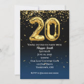20e goudzoolballonnen en Confetti Kaart (Voorkant)