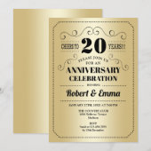 20e huwelijksjubileumfeest - Goud Zwart Kaart (Voorkant / Achterkant)