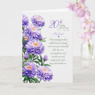 20e huwelijksverjaardag Romantische paarse asters Kaart