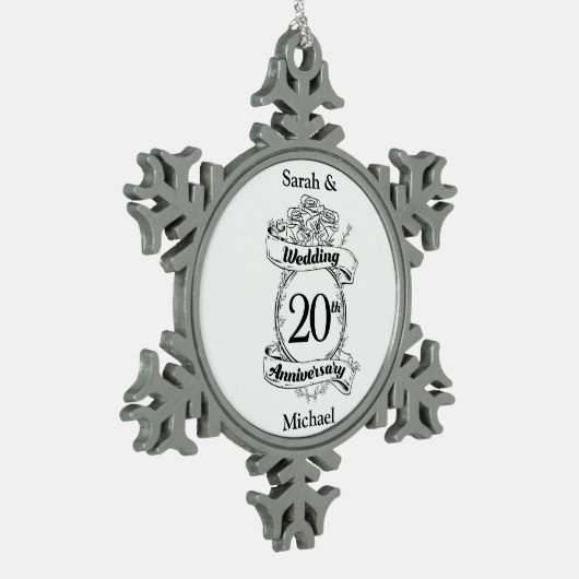 20e Jubileum bloemen Tin Sneeuwvlok Ornament (Links)