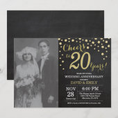 20e Jubileum Chalkboard Black en Gold Kaart (Voorkant / Achterkant)