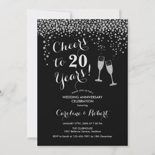 20e Jubileum - Cheers tot 20 jaar Silver Black Kaart (Voorkant)