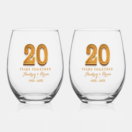 20e Jubileum gepersonaliseerd Wijnglas Zonder Voet (Voorkant)