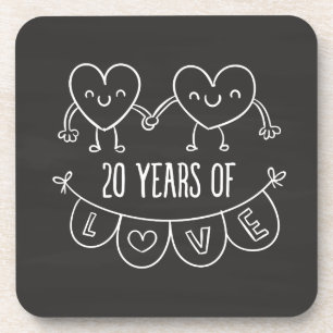 20e Jubileum Gift Chalk Hearts Bier Onderzetter