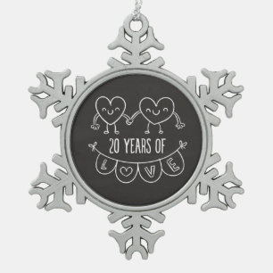 20e Jubileum Gift Chalk Hearts Tin Sneeuwvlok Ornament