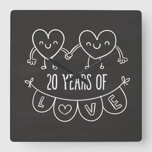 20e Jubileum Gift Chalk Hearts Vierkante Klok (Voorkant)