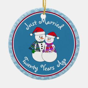 20e Jubileum Gift Fun Snow Paar Kerst Keramisch Ornament