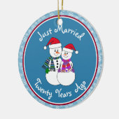 20e Jubileum Gift Fun Snow Paar Kerst Keramisch Ornament (Links)
