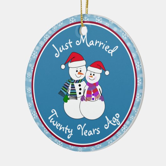 20e Jubileum Gift Fun Snow Paar Kerst Keramisch Ornament (Links)