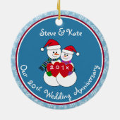 20e Jubileum Gift Fun Snow Paar Kerst Keramisch Ornament (Achterkant)