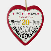 20e Jubileum Gift Hart Vormgegeven Kerst Keramisch Ornament (Rechts)