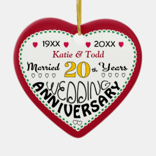 20e Jubileum Gift Hart Vormgegeven Kerst Keramisch Ornament