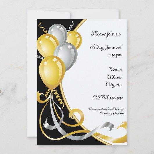 20e Jubileum Gold & Silver Birthday Invitation Kaart (Achterkant)