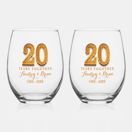20e jubileum Persoonlijk Wijnglas Zonder Voet (Voorkant)