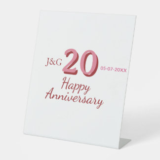 20e jubileum roze naam datum monogram vet reclamebord met voetstuk
