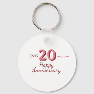 20e jubileum roze naam datum monogram vet sleutelhanger