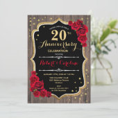 20e Jubileum Uitnodiging - Wood Red Gold (Staand voorkant)