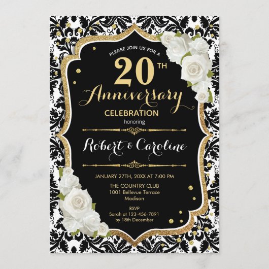 20e Jubileum Uitnodiging - Zwart Wit Goud (Voorkant)