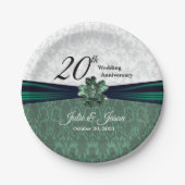20e Jubileum van Emerald Damask Wedding Papieren Bordje (Voorkant)