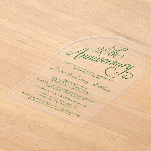 20e Jubileum van het Emerald Wedding Acryl Uitnodigingen (Laagn)