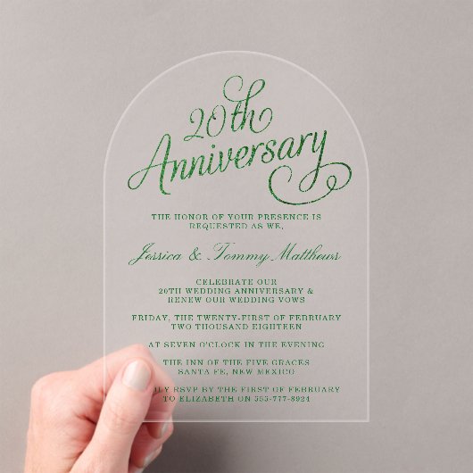 20e Jubileum van het Emerald Wedding Acryl Uitnodigingen (Insitu (Draagbaar))