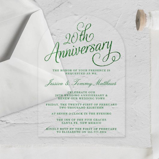 20e Jubileum van het Emerald Wedding Acryl Uitnodigingen