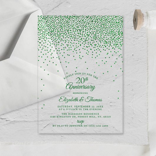 20e Jubileum van het Emerald Wedding Acryl Uitnodigingen