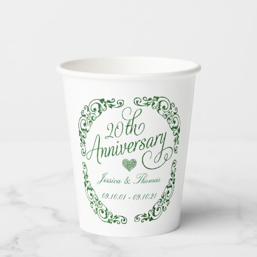 20e Jubileum van het Emerald Wedding Papieren Bekers (Achterkant)