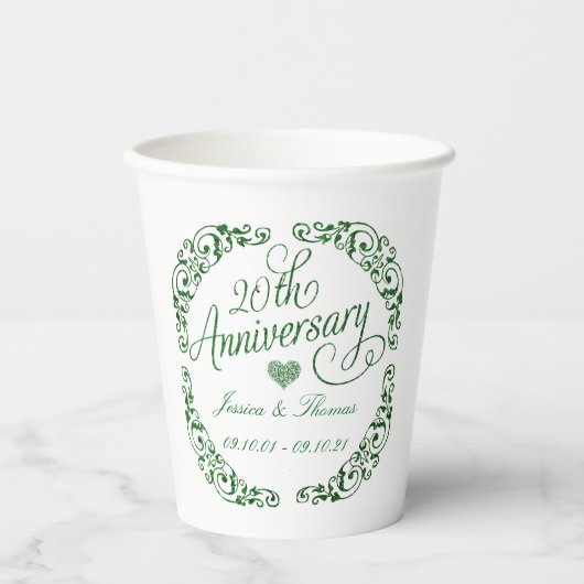 20e Jubileum van het Emerald Wedding Papieren Bekers (Voorkant)
